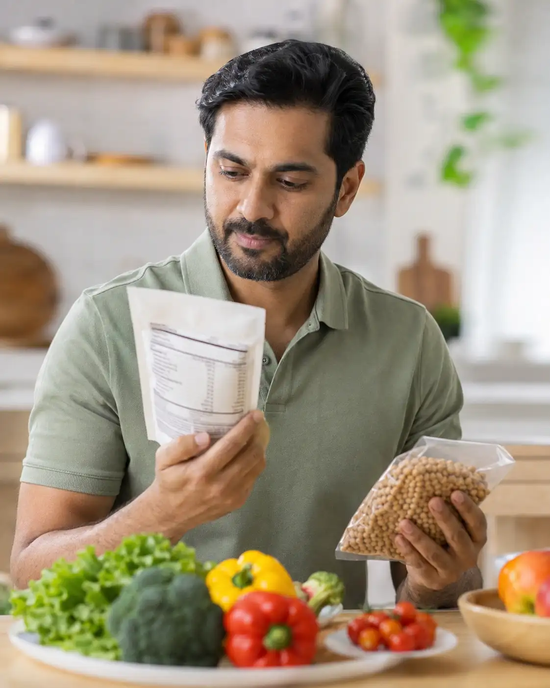 Health-conscious adult considering everyday choices